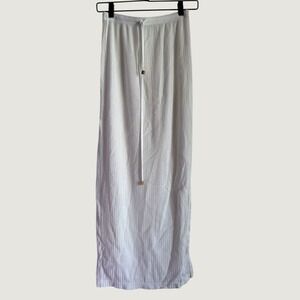 White Crochet Knit Maxi Skirt Chevron Pointelle Boho Drawstring S